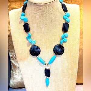 Howlite & Black Glass Necklace Beads With Silver Tone Beads And Hardware 5390 P